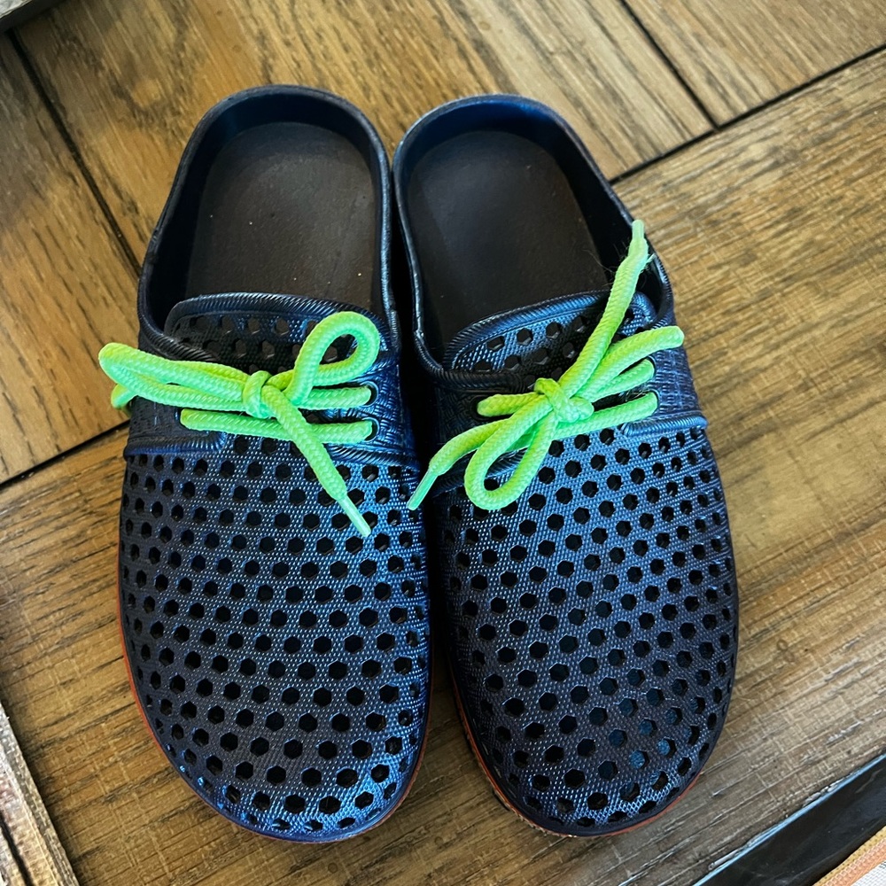 Navy Perforated Shoes with Green Laces